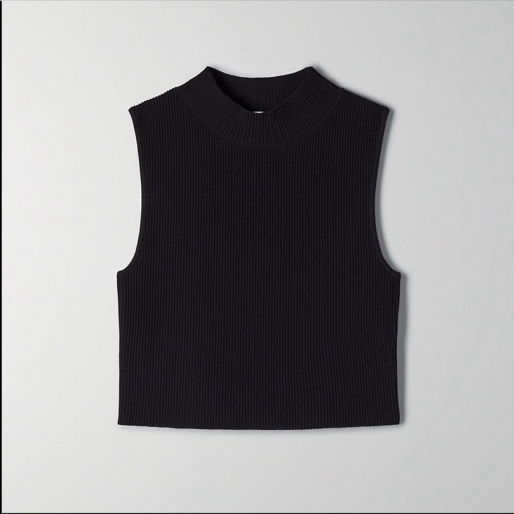 Aritzia Babaton Sculpt Knit Mockneck Top in Black Size Medium